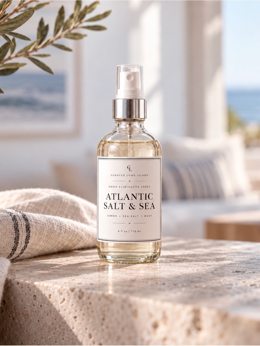Atlantic Salt & Sea Odor Eliminator Spray | Lemon Sea Salt and Musk | 4 oz